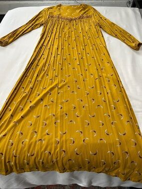 Mustard Yellow Leopard Print Moons Long Sleeve Belted Maxi Dress